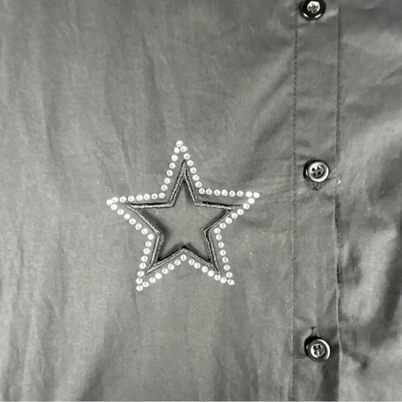 Black Star Embellished/ Embroidered Button Down Shirt Size S - Picture 5 of 12